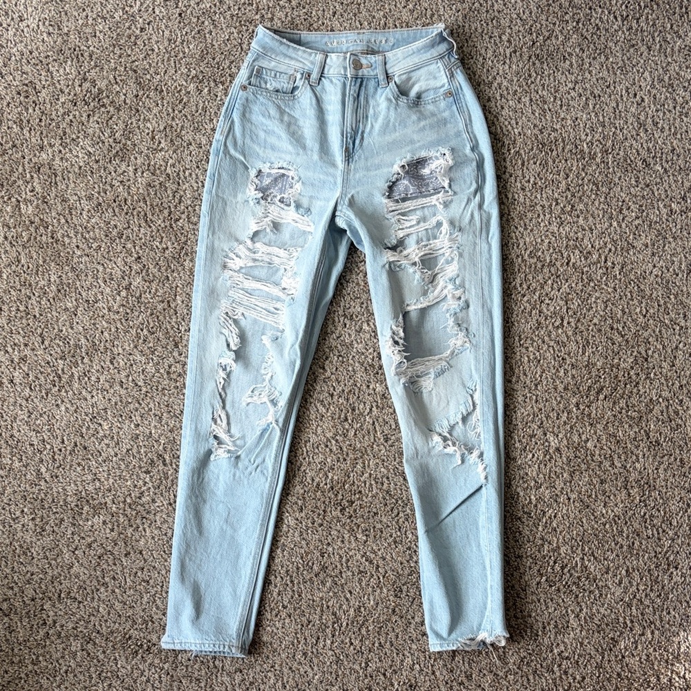American Eagle Mom Jeans with Floral Pockets